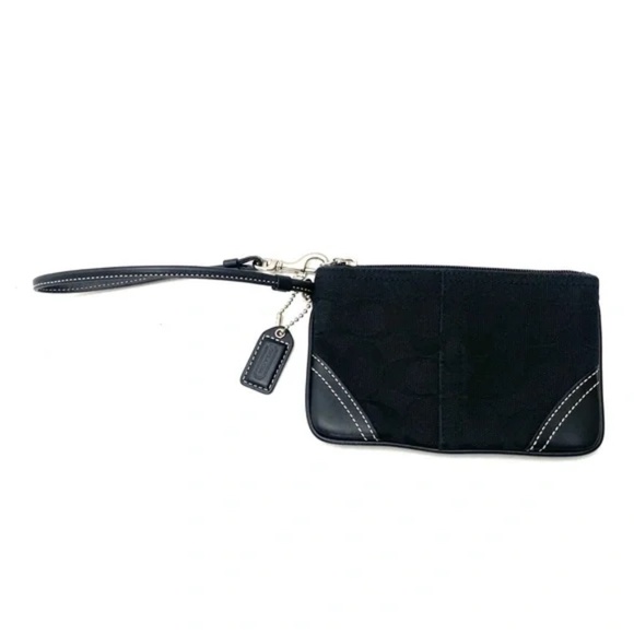 Coach Women's Leather Trimmed Black Signature C Wristlet - Picture 3 of 12